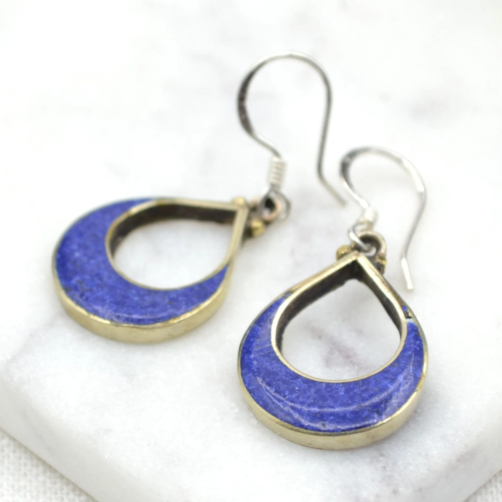 Crescent Lapis Tibetan Earrings