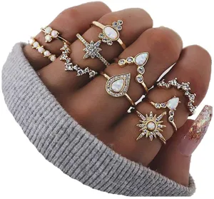 CSIYAN 6-16 PCS Knuckle Stacking Rings for Women Teen Girls,Boho Vintage Finger Rings Stackable Gold Silver Midi Rings Set Multiple Rings Pack Size 5-10