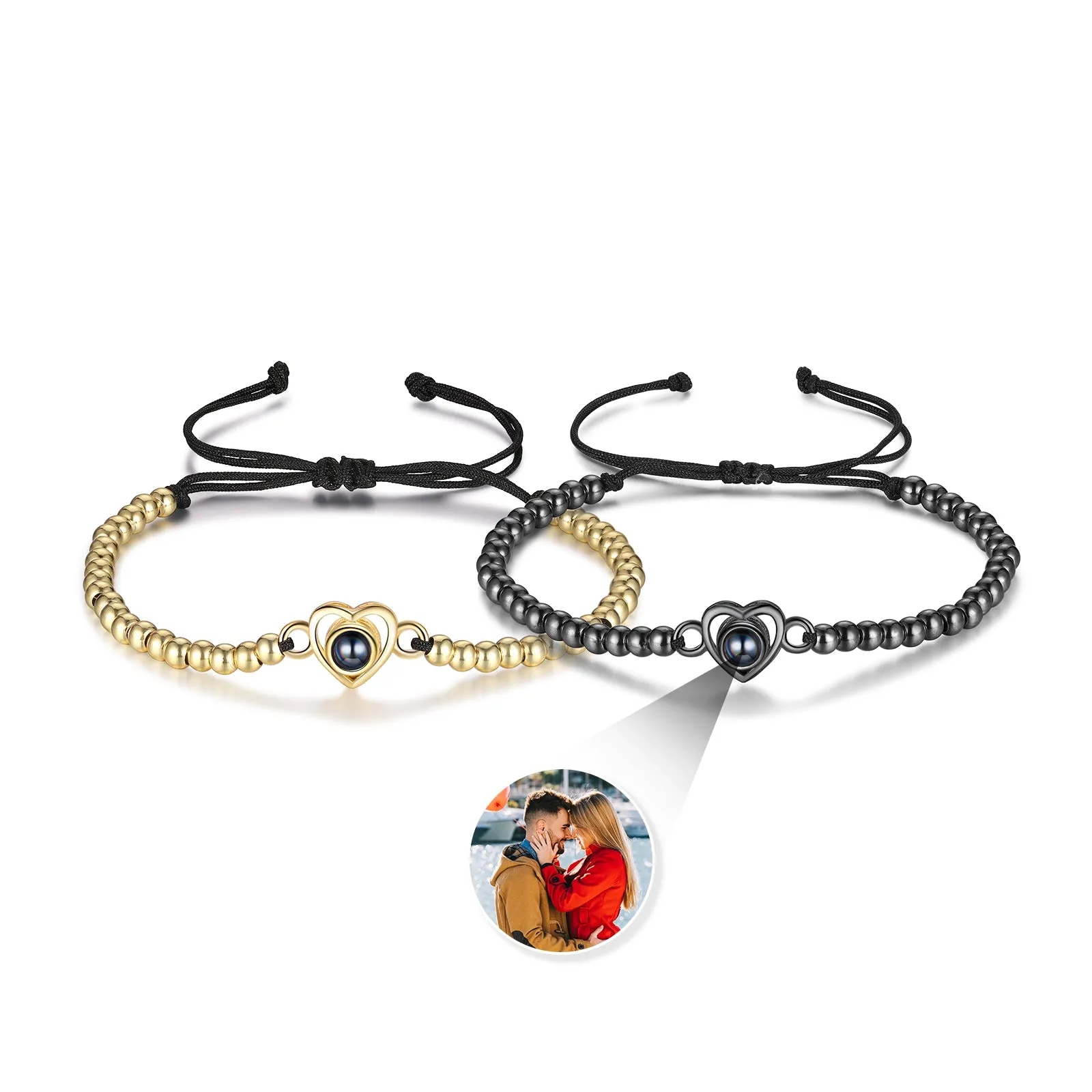 Custom Projection Heart Shaped Couple Bracelet