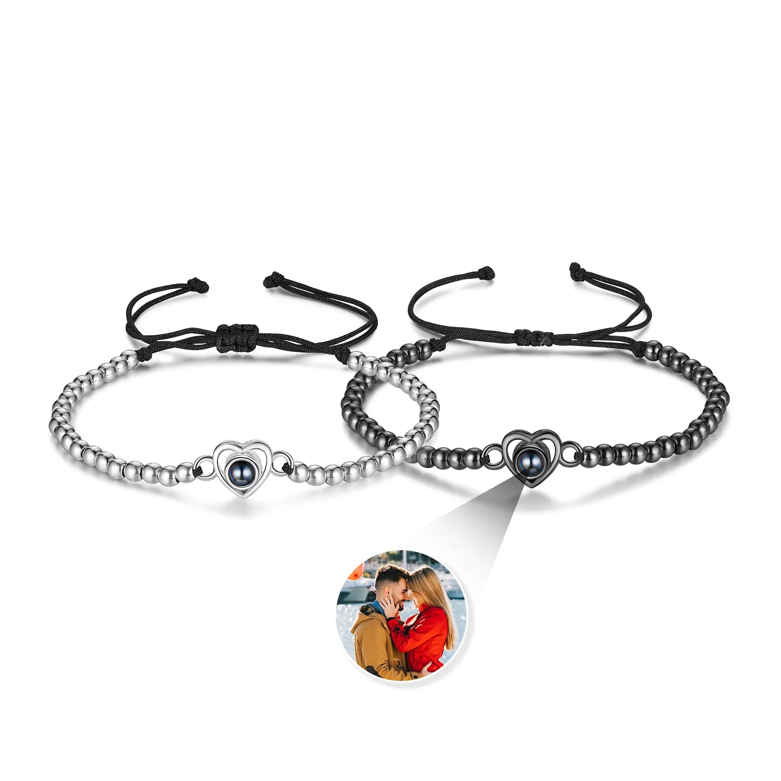 Custom Projection Heart Shaped Couple Bracelet