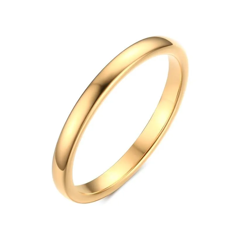 Cute Women's Gold-Color Rings Trendy 2 mm