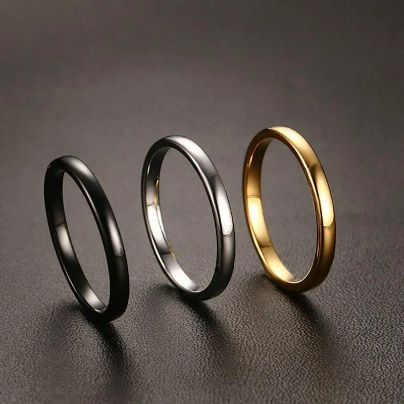 Cute Women's Gold-Color Rings Trendy 2 mm