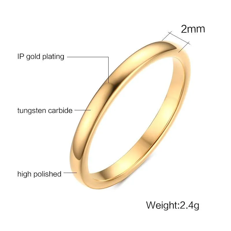 Cute Women's Gold-Color Rings Trendy 2 mm