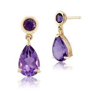 Damen 375 Gold 9ct Gelbgold Birne Amethyst Zwei Stein Ohrhänger Lila