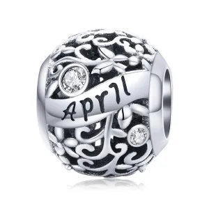 Diamond Birthstone April Charm 925 Sterling Silver