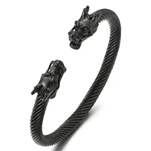 Elastic Adjustable Mens Dragon Bracelet Steel Bangle Cuff Bracelet Polished