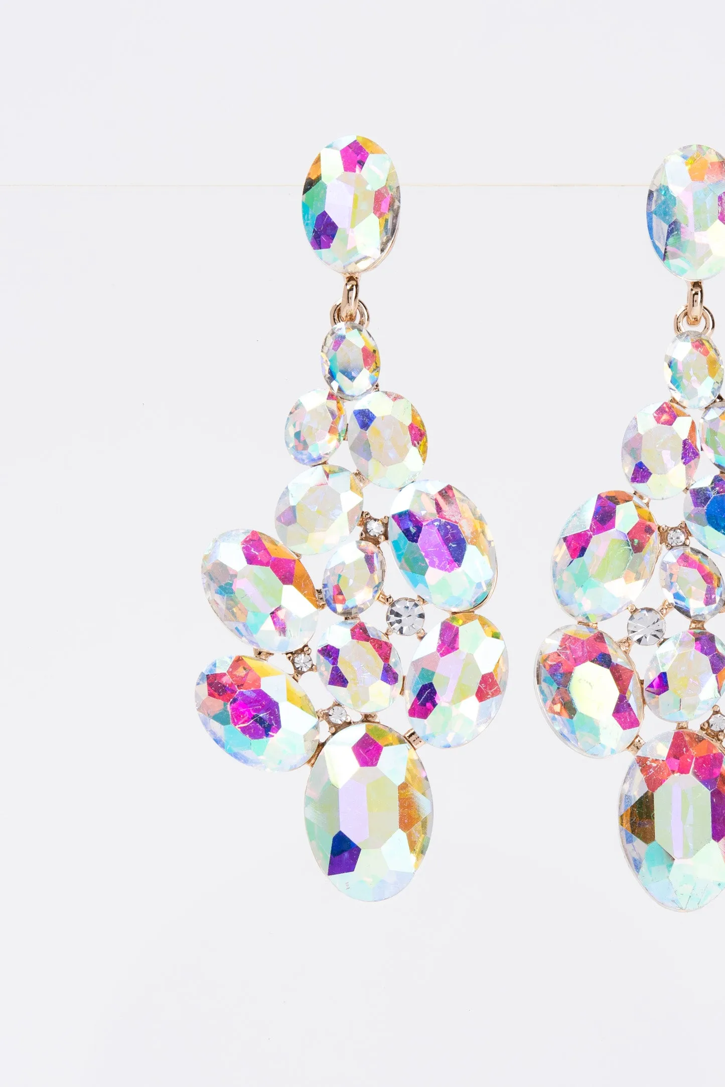 Eliana 2-Tier Diamond Shaped Crystal Cluster Earrings - Iridescent