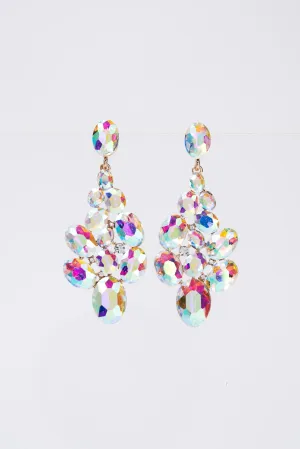 Eliana 2-Tier Diamond Shaped Crystal Cluster Earrings - Iridescent