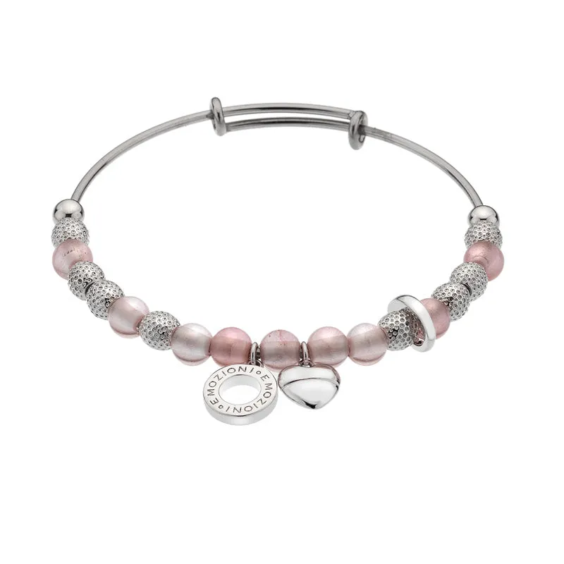 Emozioni Silver Plate Ula Bangle - Rose Quartz