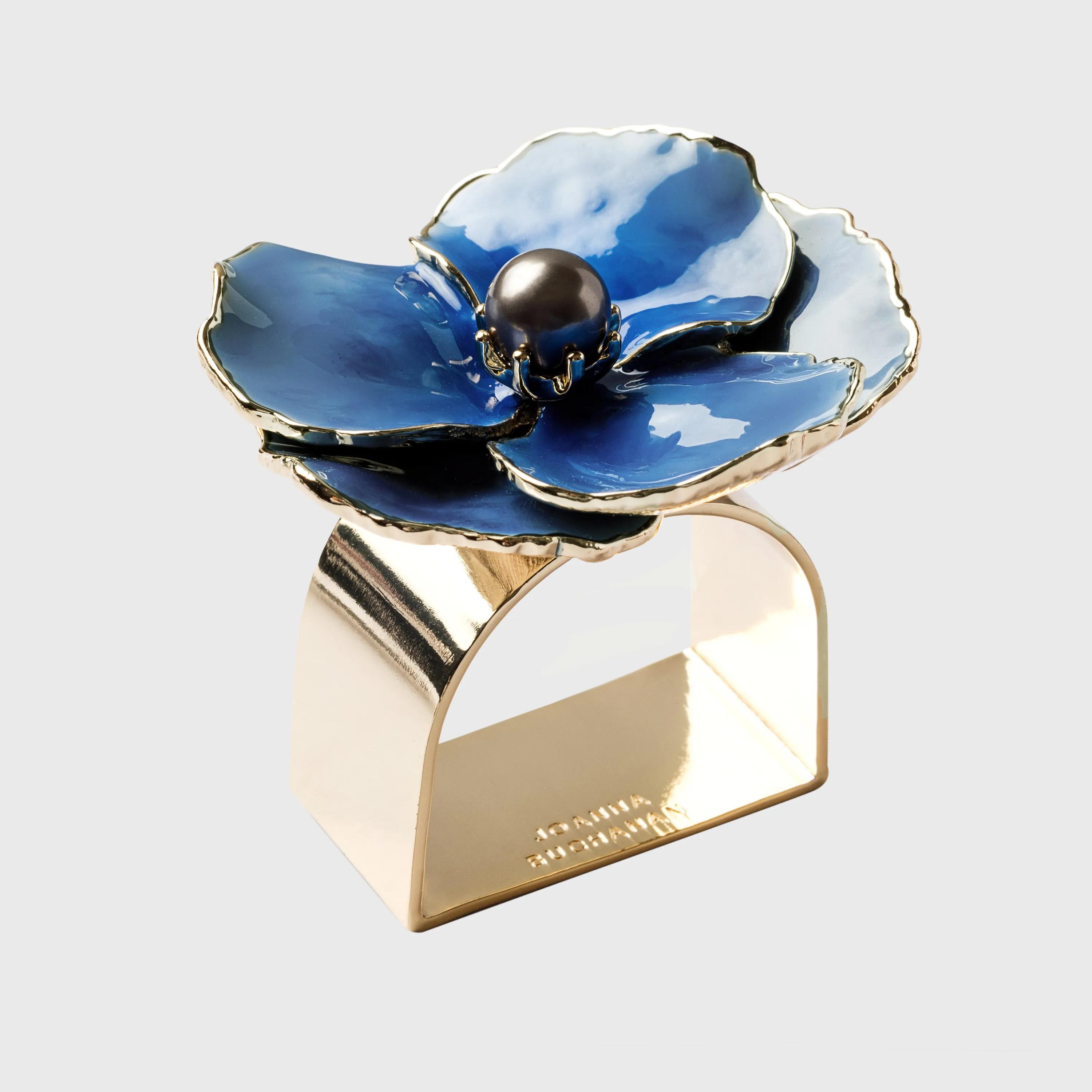 Enamel flower napkin rings, blue, set of four