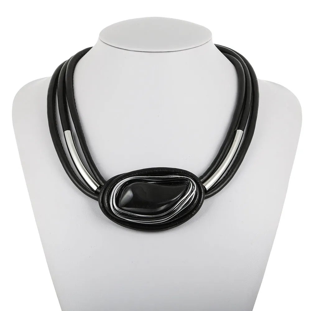 European and American Minimalist Leather Rope Resin Women's Necklaces from Savanna Rhythms Collection