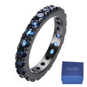 Fashion Men Women Blue Round Ring Vintage Black Gold Filled Jewelry Christmas Gifts