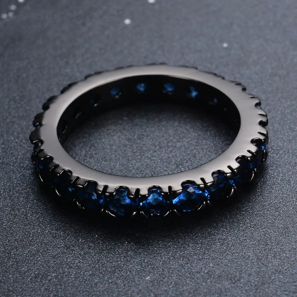 Fashion Men Women Blue Round Ring Vintage Black Gold Filled Jewelry Christmas Gifts