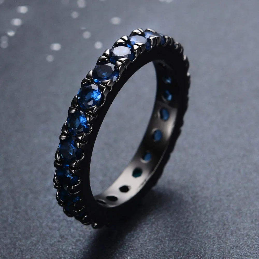 Fashion Men Women Blue Round Ring Vintage Black Gold Filled Jewelry Christmas Gifts