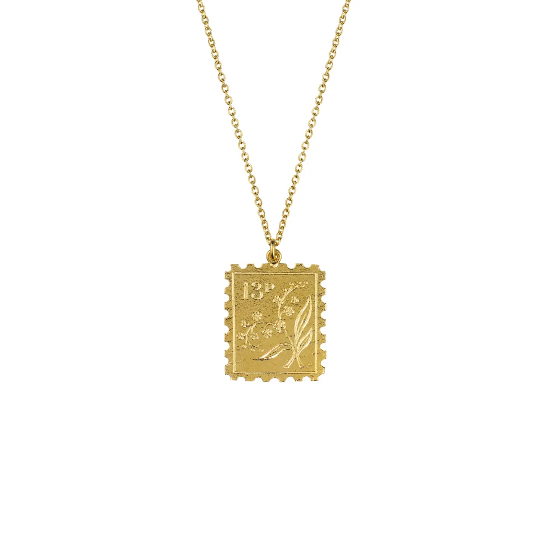 Floral Stamp Necklace in Gold Plate