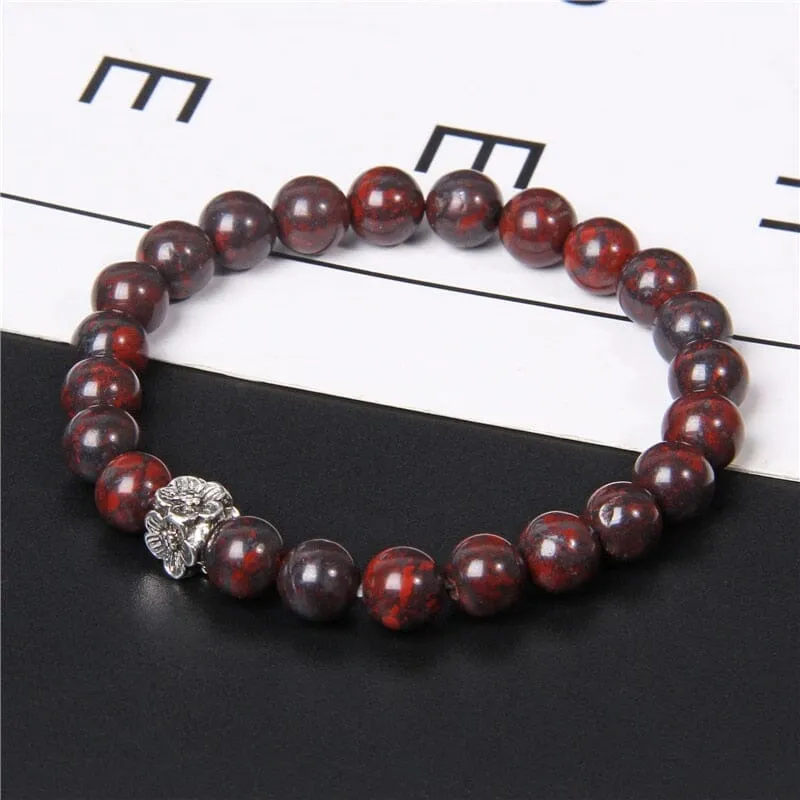 Flower Charm Bloodstone Beaded Bracelet