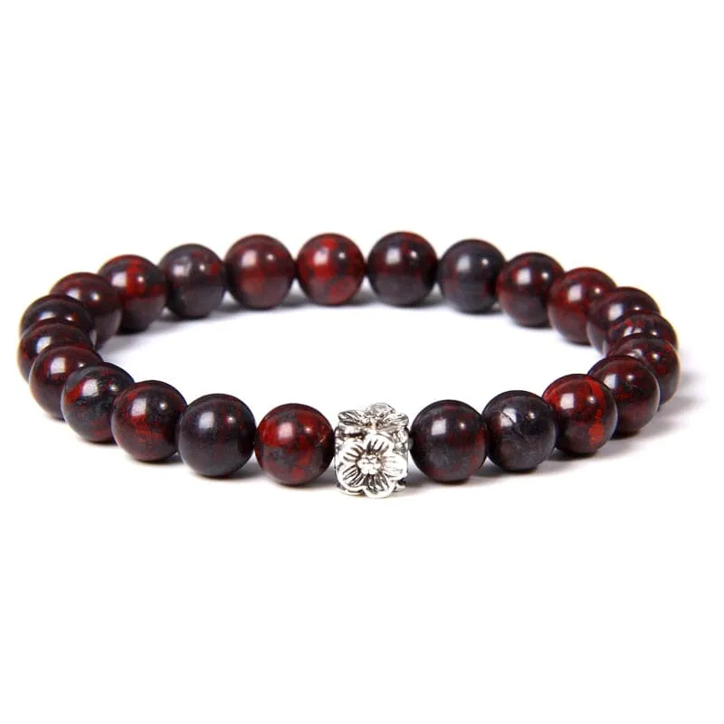 Flower Charm Bloodstone Beaded Bracelet