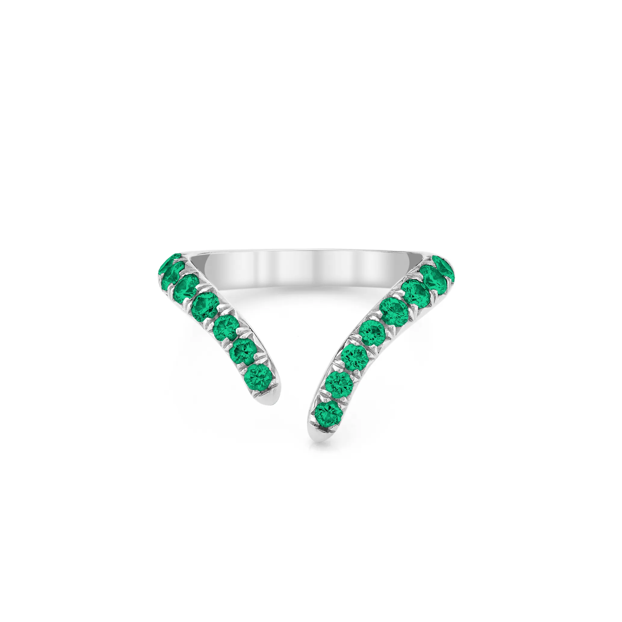 French Pavé Emerald Tusk Ring