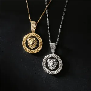 Geometric Shaped Golden/Silver Color Lion Pendant Necklace