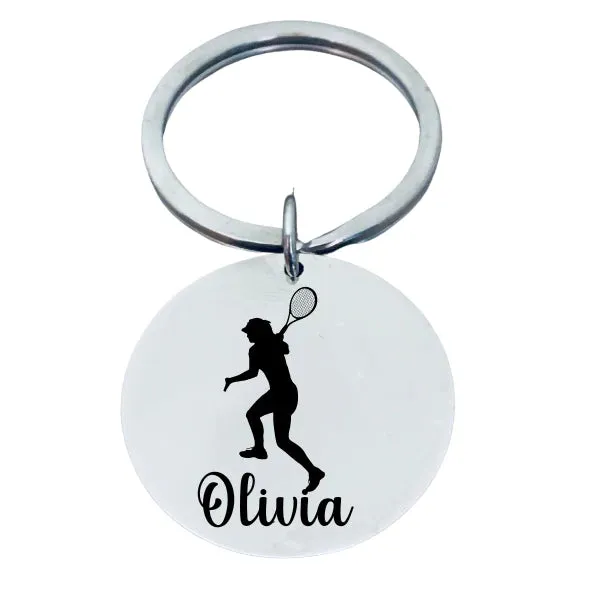 Girls Personalized Engraved Tennis Keychain