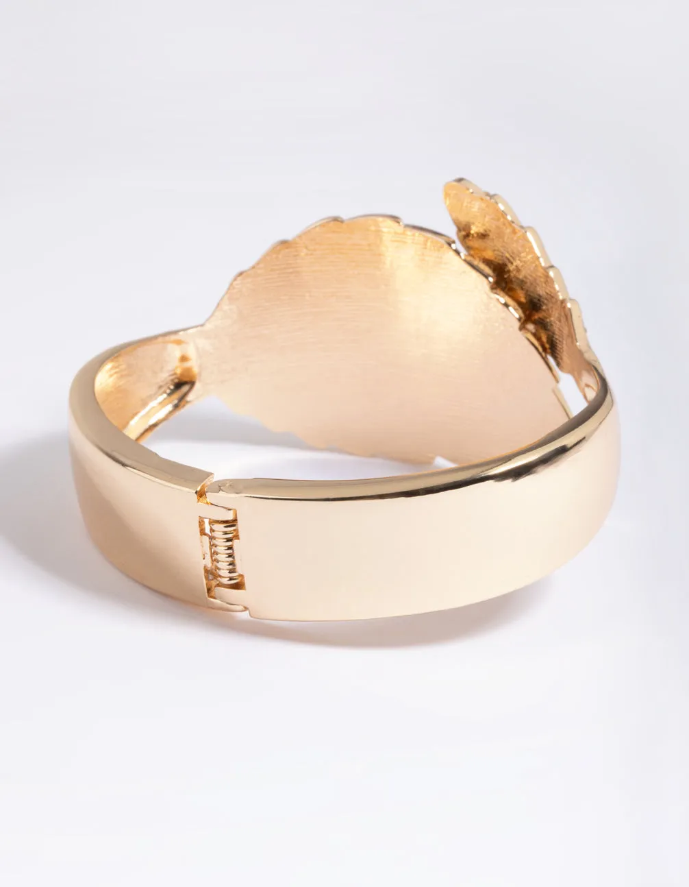 Gold Diamante Leaf Hinge Cuff Bracelet