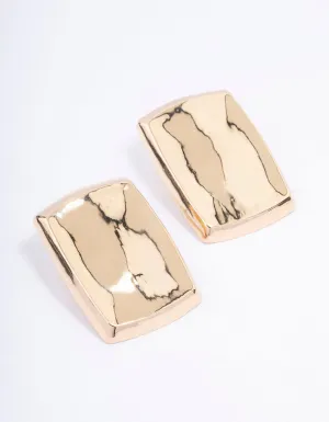 Gold Large Square Statement Stud Earrings