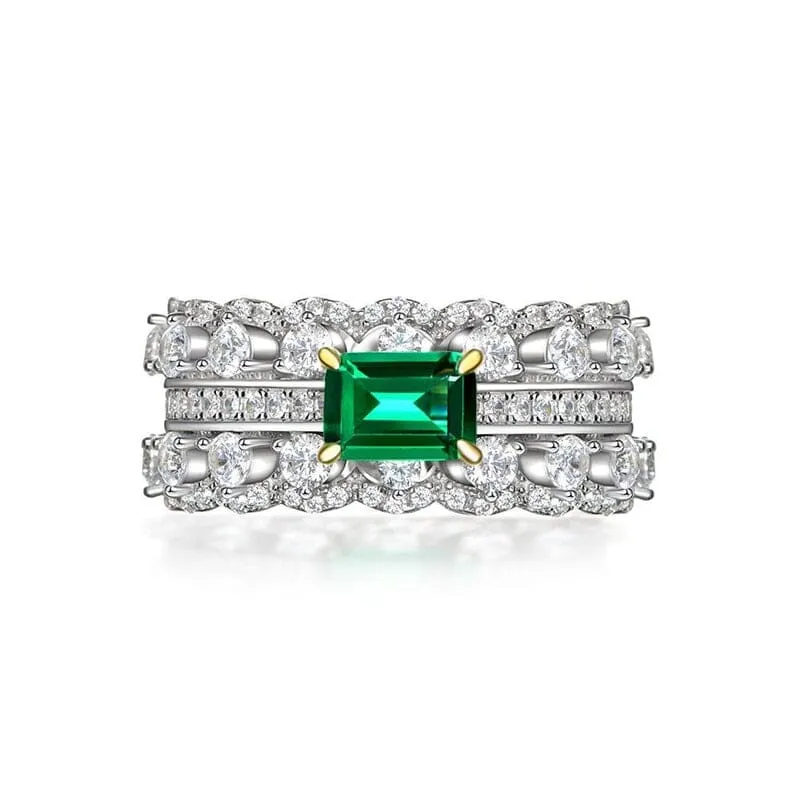 Green Cubic Emerald Silver Ring