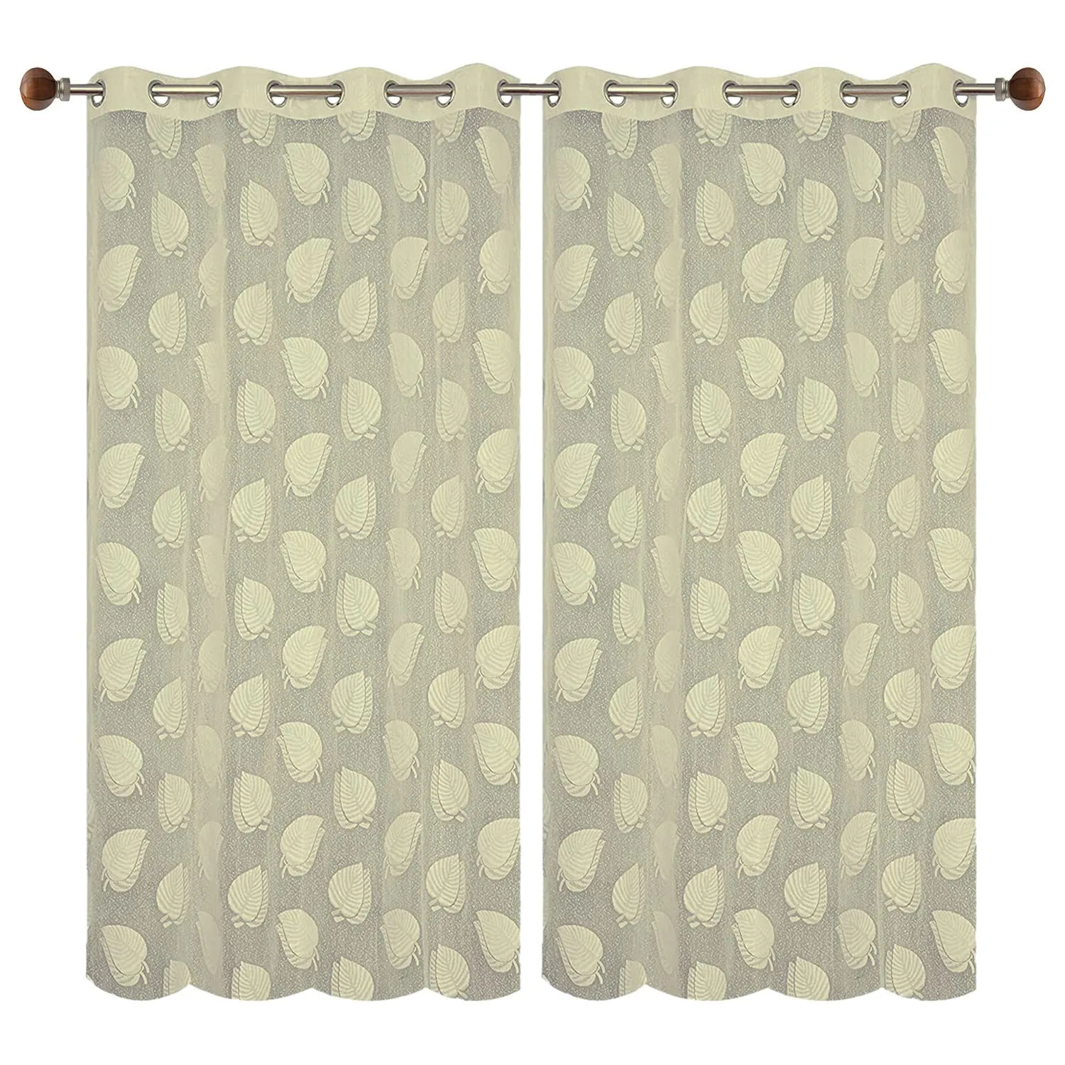 Heart Home Leaf Print Home Decor Cotton Door Curtain with 8 Eyeletss, 7 Feet Pack of 2 (Cream)-50HH01065