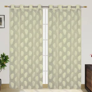 Heart Home Leaf Print Home Decor Cotton Door Curtain with 8 Eyeletss, 7 Feet Pack of 2 (Cream)-50HH01065