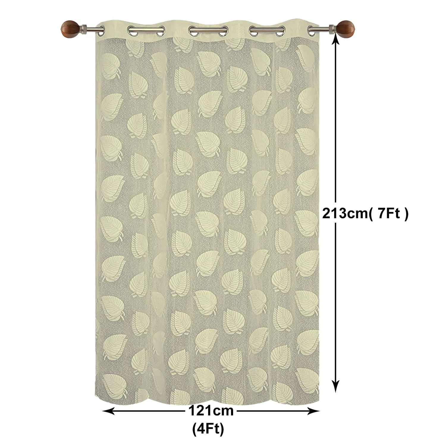 Heart Home Leaf Print Home Decor Cotton Door Curtain with 8 Eyeletss, 7 Feet Pack of 2 (Cream)-50HH01065