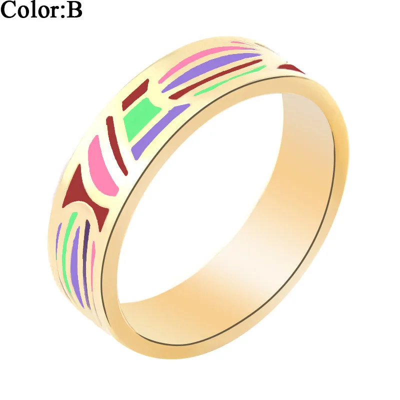 Hot Selling Newest Narrow Gold Plated Stainless steel Enamel Jewelry Rings