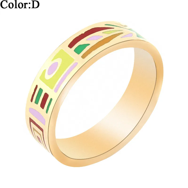 Hot Selling Newest Narrow Gold Plated Stainless steel Enamel Jewelry Rings