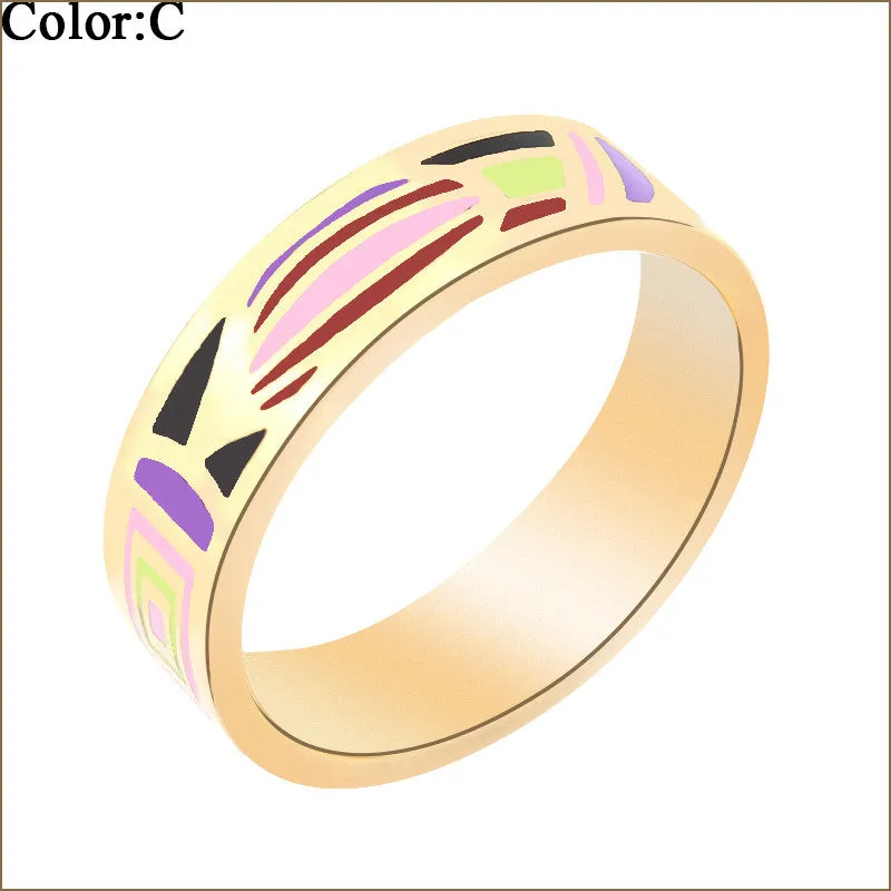 Hot Selling Newest Narrow Gold Plated Stainless steel Enamel Jewelry Rings