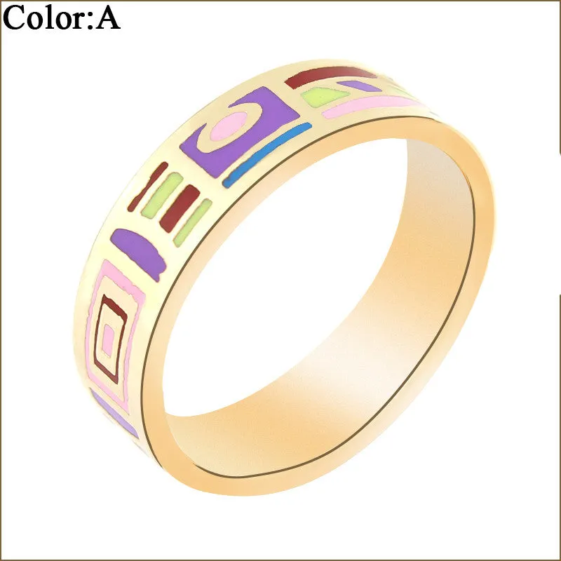 Hot Selling Newest Narrow Gold Plated Stainless steel Enamel Jewelry Rings