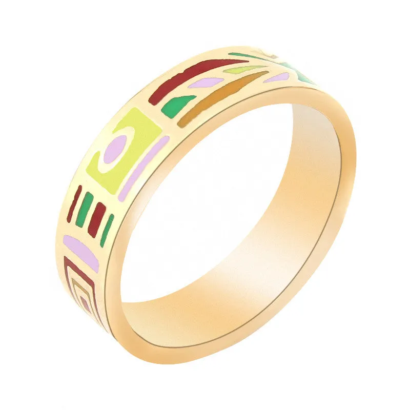 Hot Selling Newest Narrow Gold Plated Stainless steel Enamel Jewelry Rings