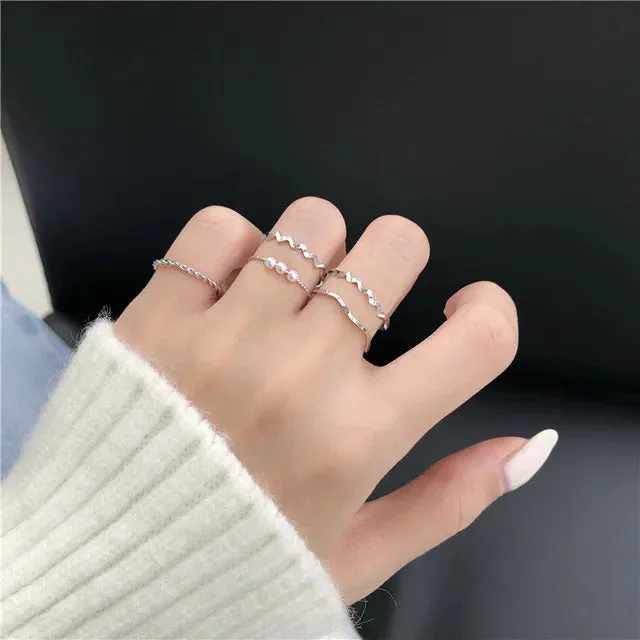 Japanese Korean Simple Three Pearl Wavy Personality Net Red Tail Jewelry Ring for Women