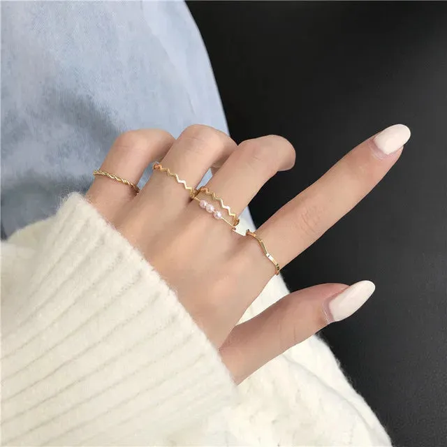 Japanese Korean Simple Three Pearl Wavy Personality Net Red Tail Jewelry Ring for Women