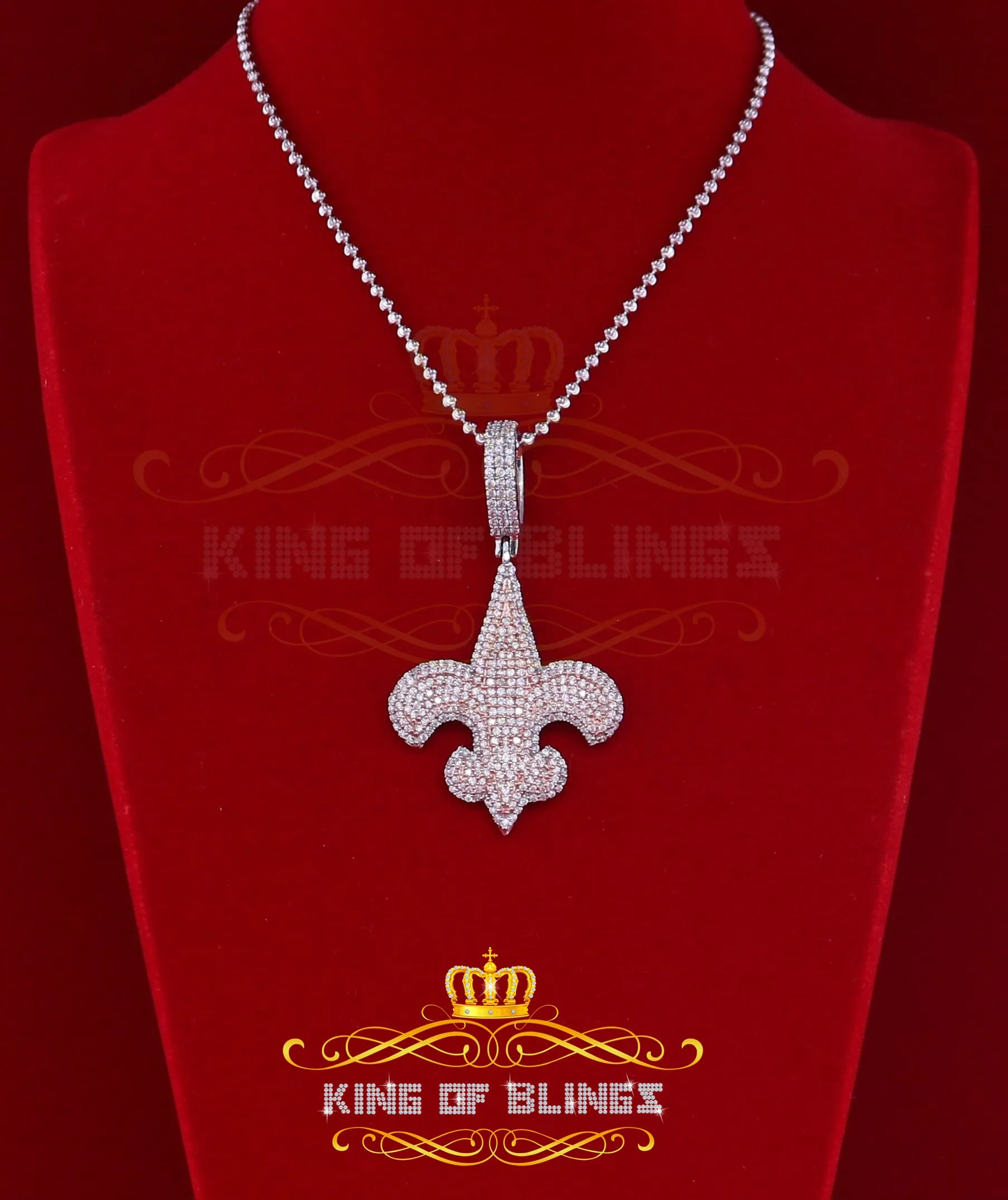 King Of Bling's Fancy 925 Sterling Silver Fleur de Lis White Pendant with 4.65ct Cubic Zirconia