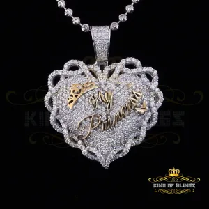 King Of Bling's King's Sterling Silver White MY PRINCESS Heart Pendant 6.00ct Real Moissanite