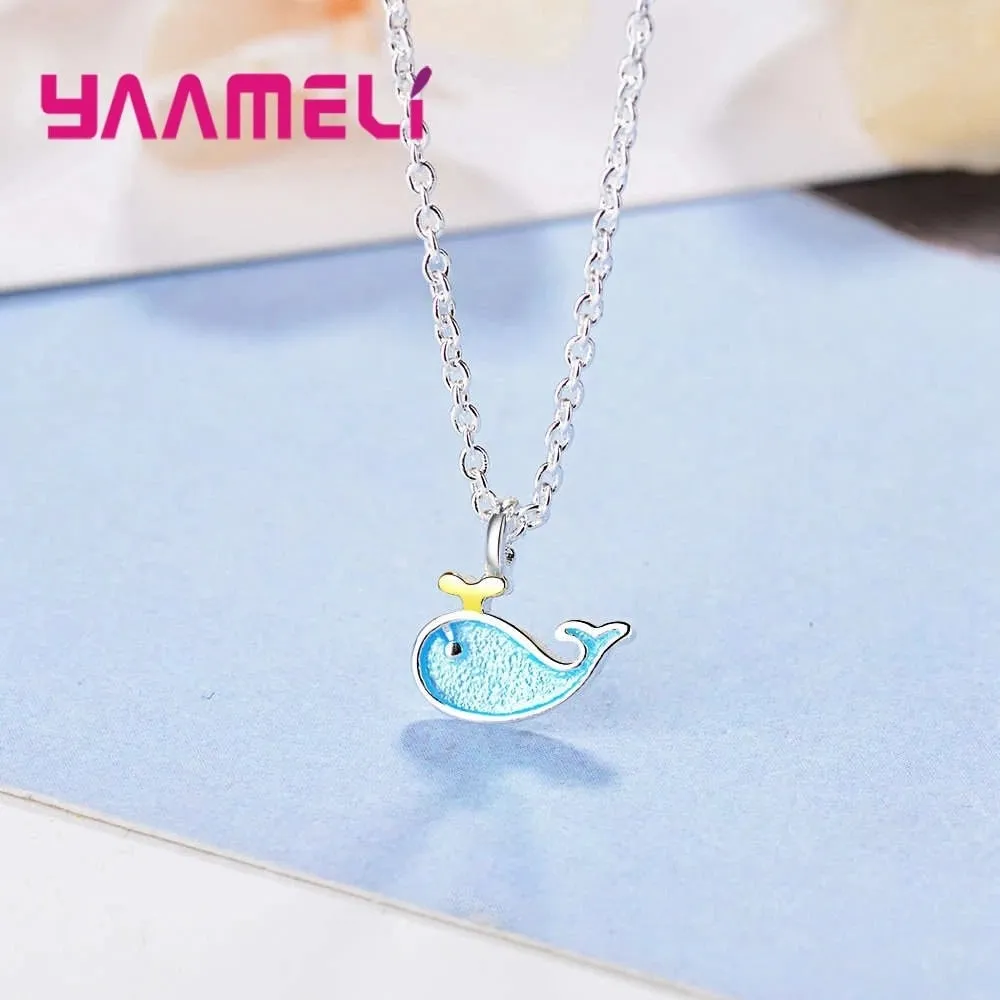 Korean Jewelry Blue Cute Whale Jewelry Set for Her in 925 Sterling Silver