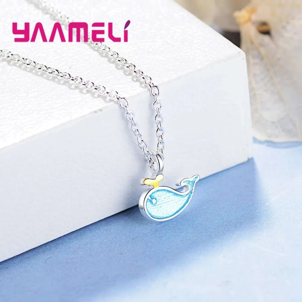 Korean Jewelry Blue Cute Whale Jewelry Set for Her in 925 Sterling Silver