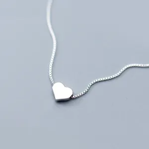 Korean Jewelry Cute Simple Heart Pendants Necklace for Women in 925 Sterling Silver