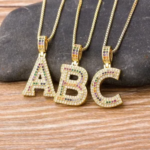 Micro Pave Rainbow Pendant Necklace with Initial A-Z Zircon in Gold Color