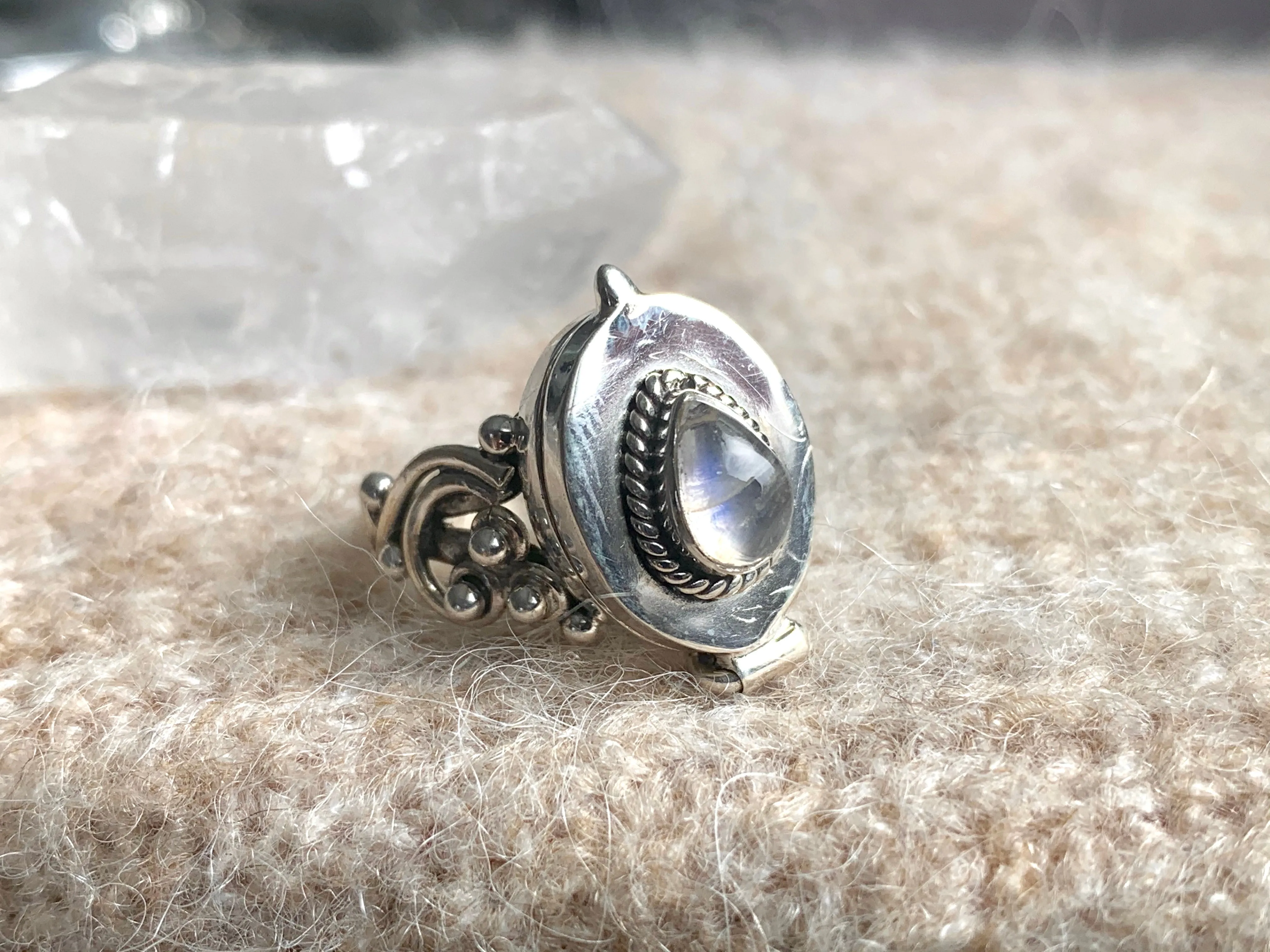 Moonstone Poison Ring - Oval / Teardrop (US 10)