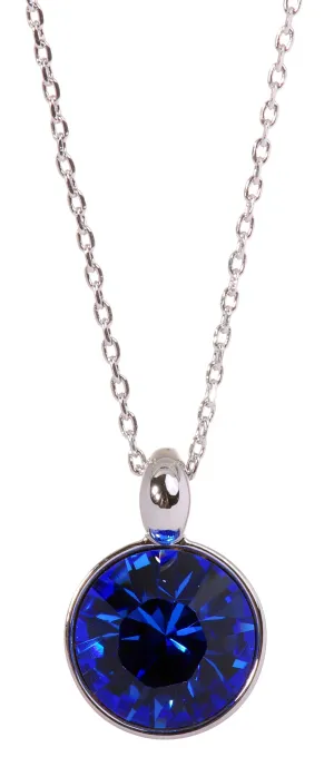 N7168 Sapphire Rhodium Swarovski Round Dot Pendant Necklace