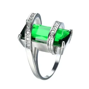 New Fashion Men Women Green Geometric Ring White Gold Filled Jewelry Vintage Wedding Rings For Men And Women