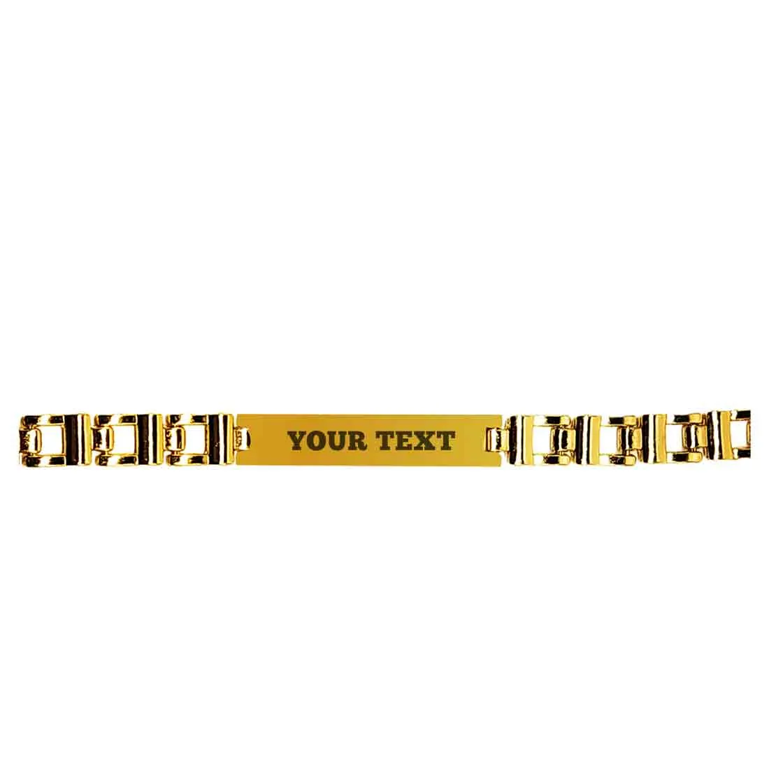 Personalised Rakhi For Brother: Custom Stylish Metal Bracelet Rakhi -Black Rhodium/Gold Plated With Customized Text