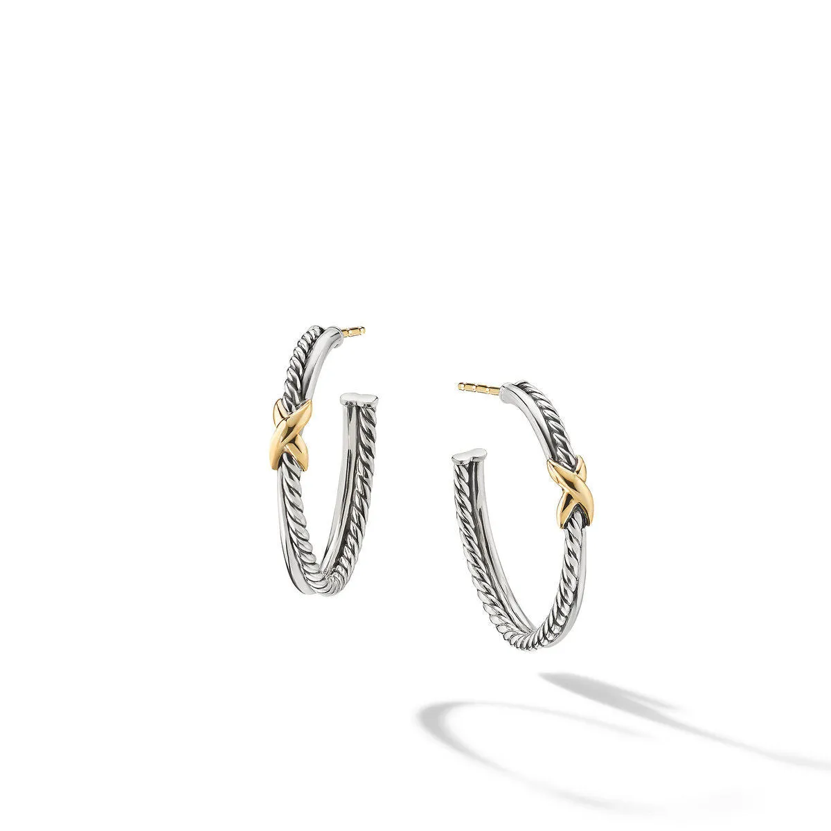 Petite X Hoop Earrings with 18K Yellow Gold