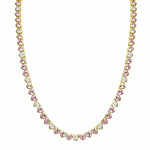 Pink Heart Bezel Tennis Necklace