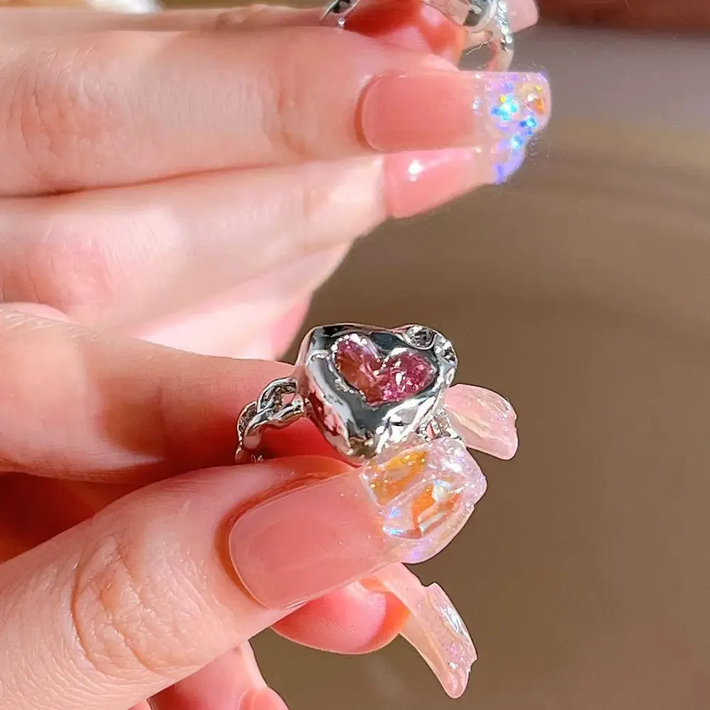 Pink Love Heart Rings for Women Opening Personality Thorn Finger Ring Fashion Sweet Girls Jewelry Wedding Party Accessories 2023